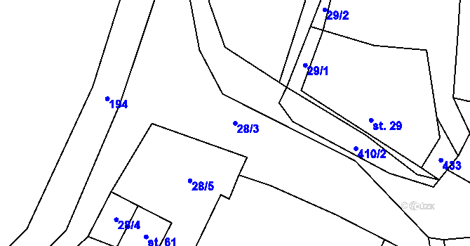 Parcela st. 28/3 v KÚ Tisov, Katastrální mapa