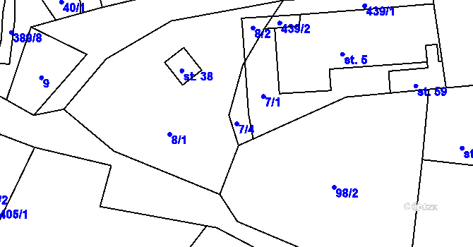 Parcela st. 7/4 v KÚ Tisov, Katastrální mapa