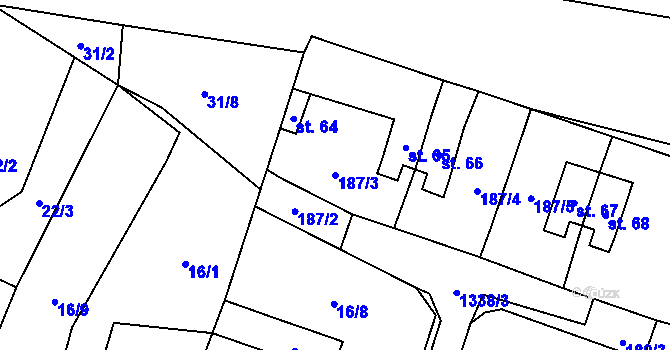 Parcela st. 187/3 v KÚ Jemnice u Tisové, Katastrální mapa