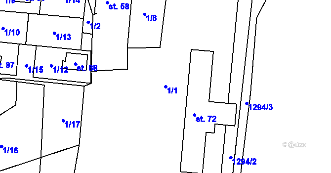 Parcela st. 1/1 v KÚ Jemnice u Tisové, Katastrální mapa