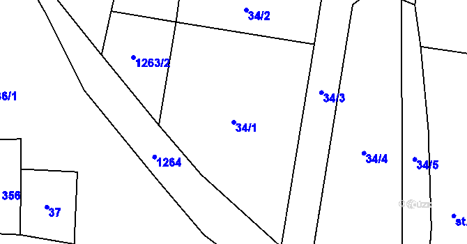 Parcela st. 34/1 v KÚ Jemnice u Tisové, Katastrální mapa