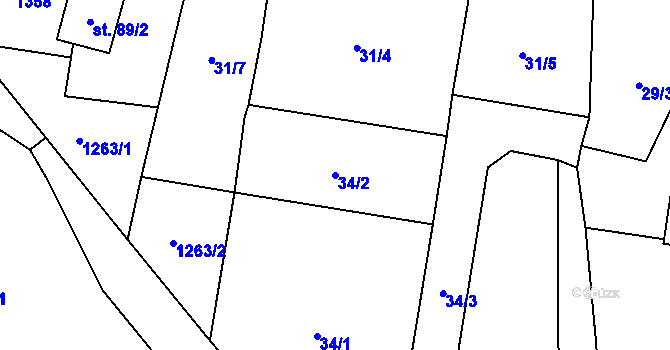 Parcela st. 34/2 v KÚ Jemnice u Tisové, Katastrální mapa