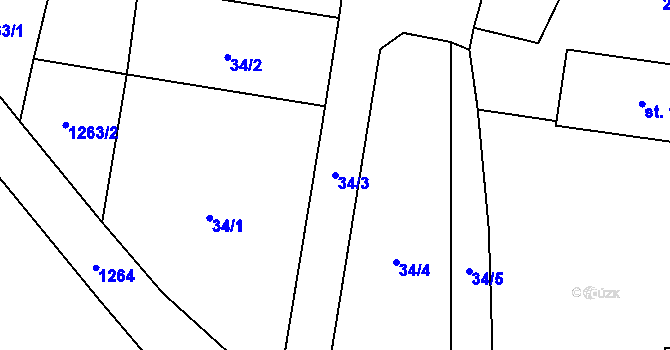 Parcela st. 34/3 v KÚ Jemnice u Tisové, Katastrální mapa