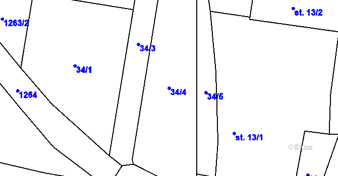 Parcela st. 34/4 v KÚ Jemnice u Tisové, Katastrální mapa