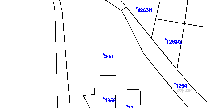 Parcela st. 36/1 v KÚ Jemnice u Tisové, Katastrální mapa