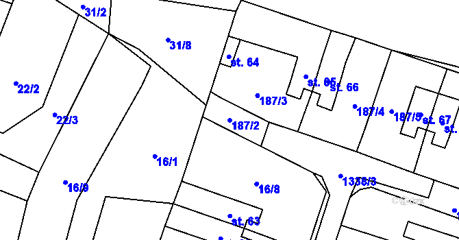 Parcela st. 187/2 v KÚ Jemnice u Tisové, Katastrální mapa