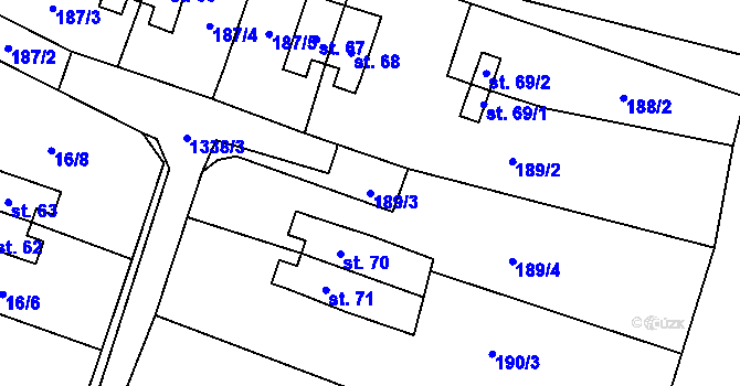 Parcela st. 189/3 v KÚ Jemnice u Tisové, Katastrální mapa