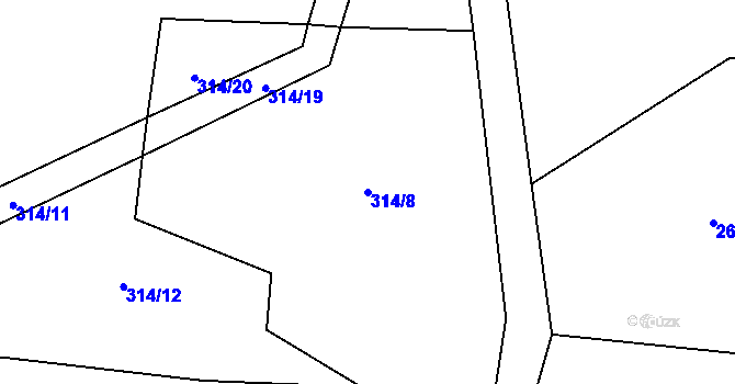 Parcela st. 314/8 v KÚ Jemnice u Tisové, Katastrální mapa