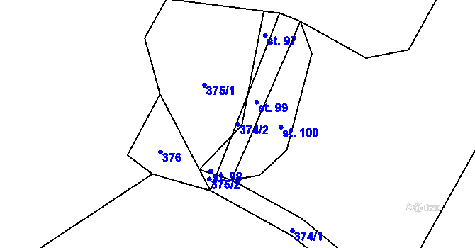 Parcela st. 374/2 v KÚ Jemnice u Tisové, Katastrální mapa