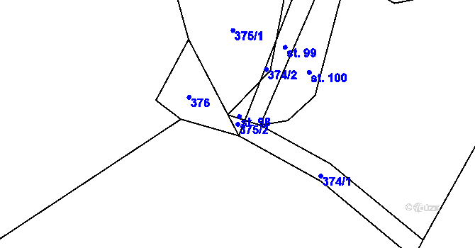 Parcela st. 375/2 v KÚ Jemnice u Tisové, Katastrální mapa