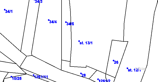 Parcela st. 13/1 v KÚ Jemnice u Tisové, Katastrální mapa