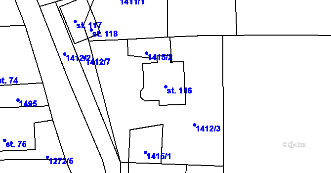 Parcela st. 116 v KÚ Kumpolec, Katastrální mapa