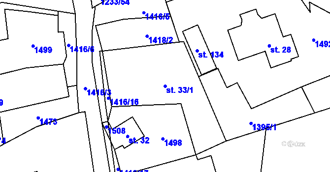 Parcela st. 33/1 v KÚ Kumpolec, Katastrální mapa