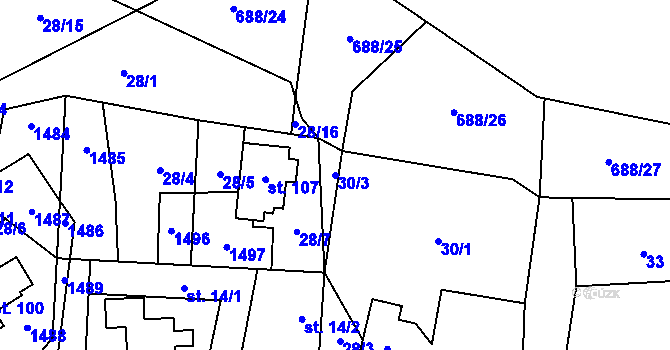 Parcela st. 30/3 v KÚ Kumpolec, Katastrální mapa