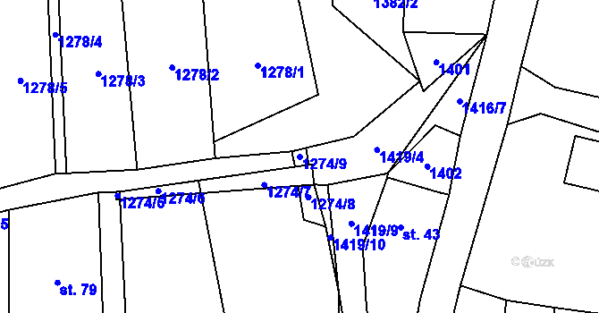 Parcela st. 1274/9 v KÚ Kumpolec, Katastrální mapa