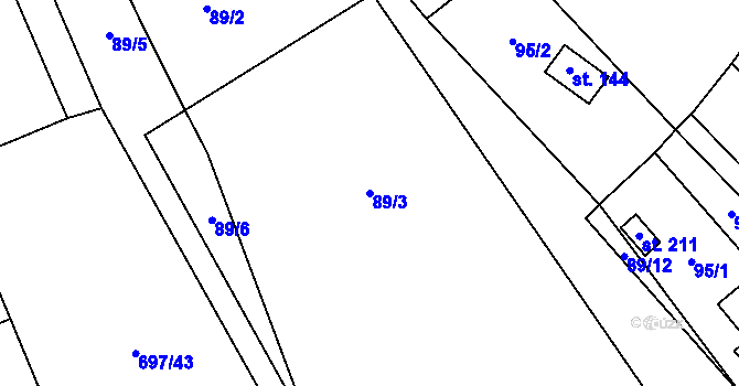 Parcela st. 89/3 v KÚ Tisová u Tachova, Katastrální mapa