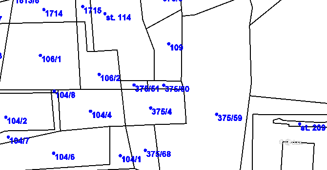 Parcela st. 375/60 v KÚ Tisová u Tachova, Katastrální mapa