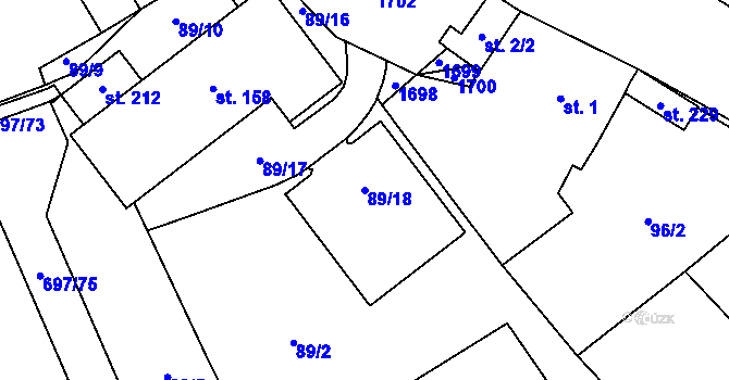 Parcela st. 89/18 v KÚ Tisová u Tachova, Katastrální mapa