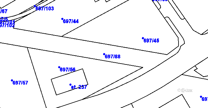Parcela st. 697/88 v KÚ Tisová u Tachova, Katastrální mapa