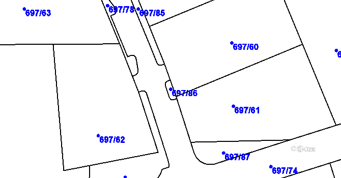 Parcela st. 697/86 v KÚ Tisová u Tachova, Katastrální mapa