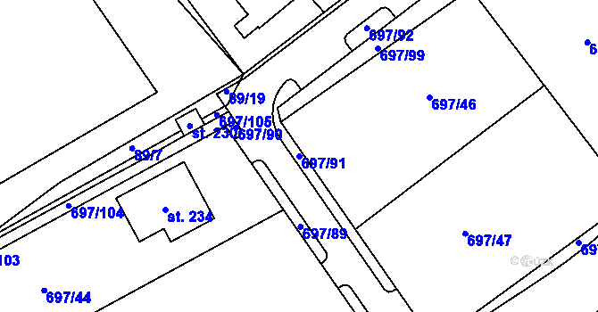 Parcela st. 697/91 v KÚ Tisová u Tachova, Katastrální mapa