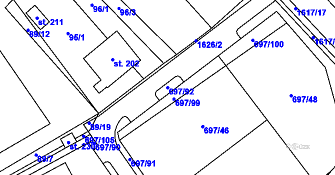 Parcela st. 697/92 v KÚ Tisová u Tachova, Katastrální mapa