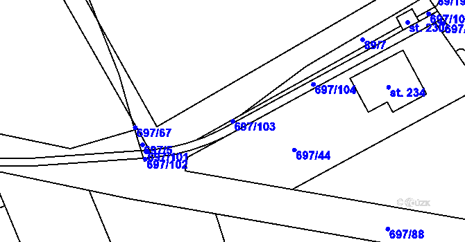 Parcela st. 697/103 v KÚ Tisová u Tachova, Katastrální mapa