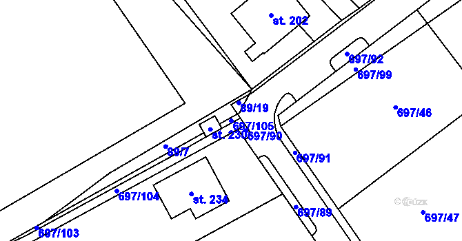 Parcela st. 697/105 v KÚ Tisová u Tachova, Katastrální mapa