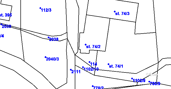 Parcela st. 74/2 v KÚ Tisová u Vysokého Mýta, Katastrální mapa