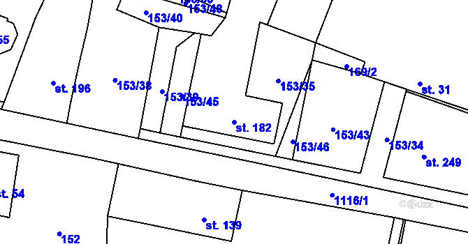 Parcela st. 182 v KÚ Tisová u Vysokého Mýta, Katastrální mapa