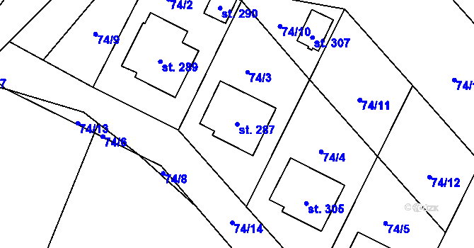 Parcela st. 287 v KÚ Tisová u Vysokého Mýta, Katastrální mapa