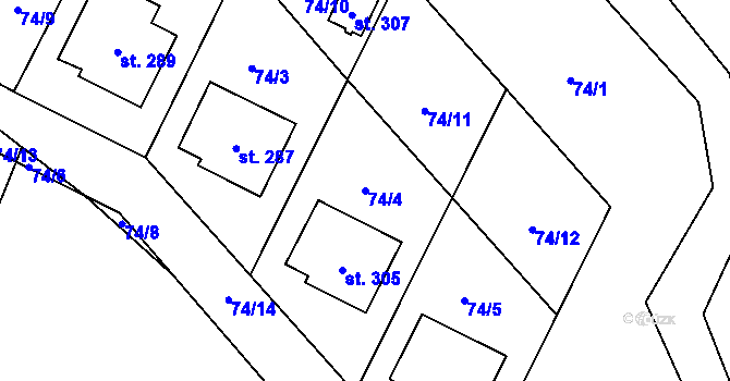 Parcela st. 74/4 v KÚ Tisová u Vysokého Mýta, Katastrální mapa