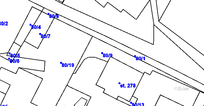 Parcela st. 80/9 v KÚ Tisová u Vysokého Mýta, Katastrální mapa
