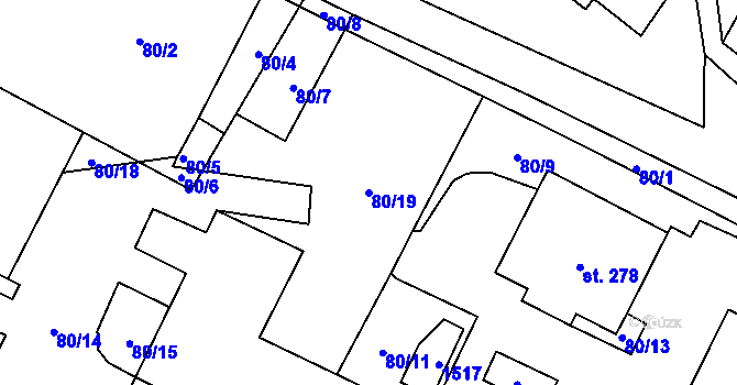 Parcela st. 80/19 v KÚ Tisová u Vysokého Mýta, Katastrální mapa
