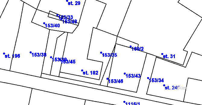 Parcela st. 153/35 v KÚ Tisová u Vysokého Mýta, Katastrální mapa