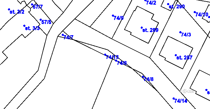 Parcela st. 74/13 v KÚ Tisová u Vysokého Mýta, Katastrální mapa