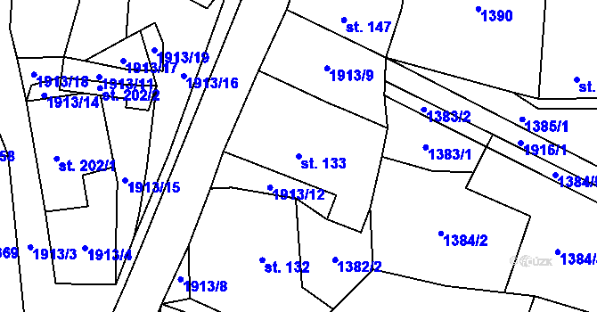 Parcela st. 133 v KÚ Kvasín, Katastrální mapa