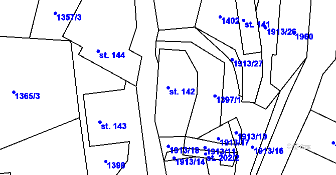 Parcela st. 142 v KÚ Kvasín, Katastrální mapa