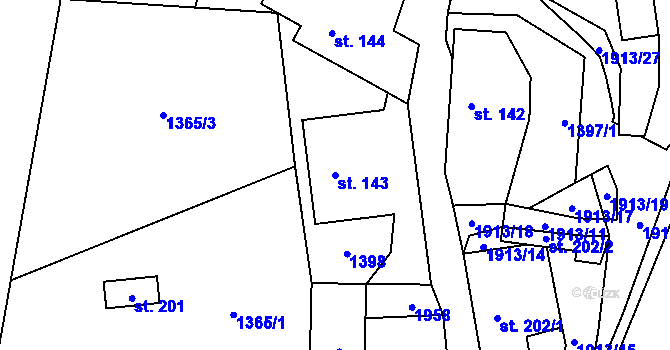 Parcela st. 143 v KÚ Kvasín, Katastrální mapa