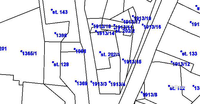 Parcela st. 202/1 v KÚ Kvasín, Katastrální mapa