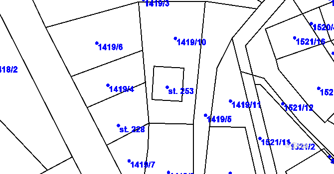 Parcela st. 253 v KÚ Kvasín, Katastrální mapa
