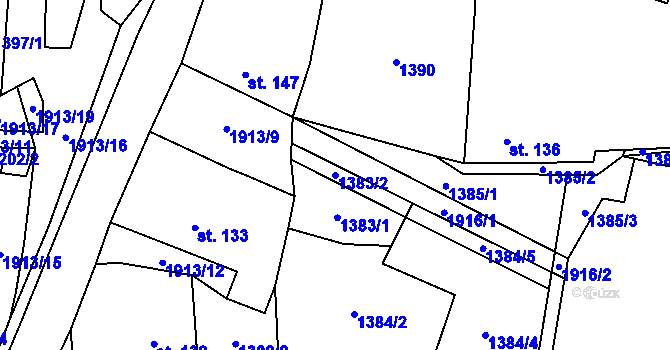 Parcela st. 1383/2 v KÚ Kvasín, Katastrální mapa