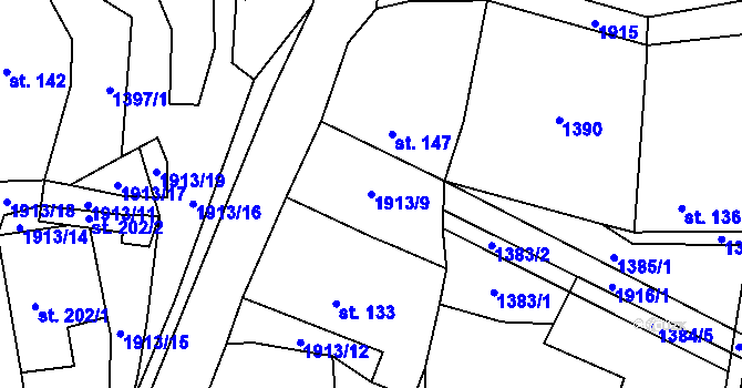 Parcela st. 1913/9 v KÚ Kvasín, Katastrální mapa