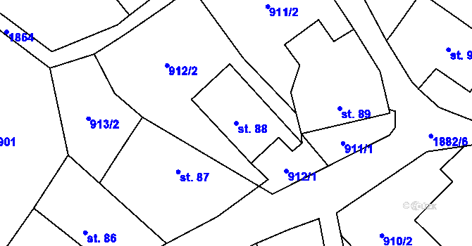 Parcela st. 88 v KÚ Tisovec, Katastrální mapa