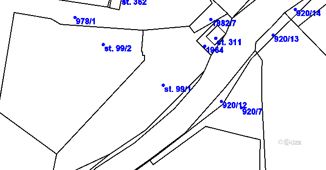Parcela st. 99/1 v KÚ Tisovec, Katastrální mapa