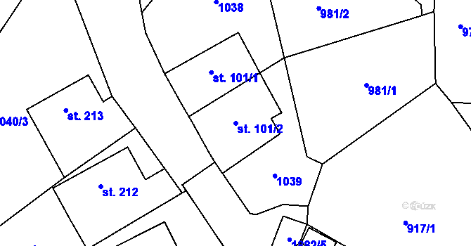Parcela st. 101/2 v KÚ Tisovec, Katastrální mapa