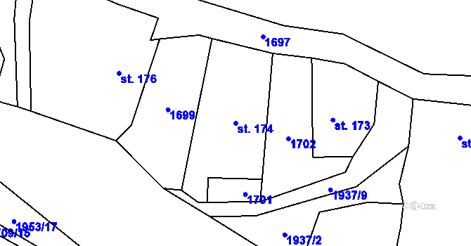 Parcela st. 174 v KÚ Tisovec, Katastrální mapa