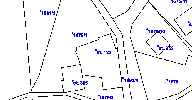 Parcela st. 182 v KÚ Tisovec, Katastrální mapa