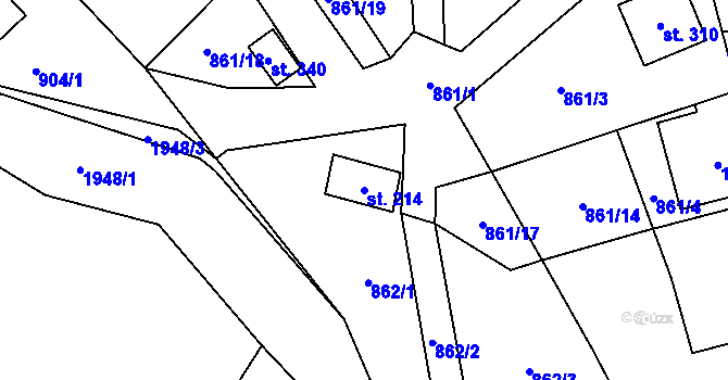 Parcela st. 214 v KÚ Tisovec, Katastrální mapa