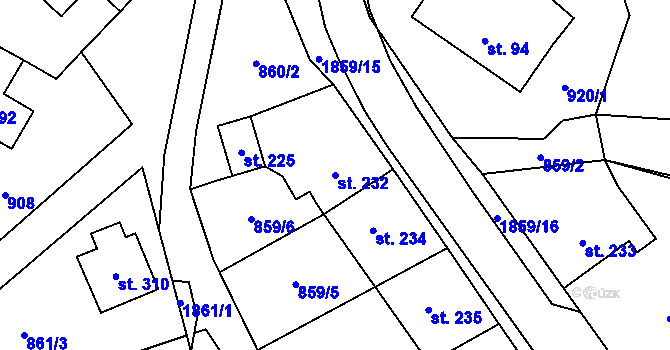 Parcela st. 232 v KÚ Tisovec, Katastrální mapa
